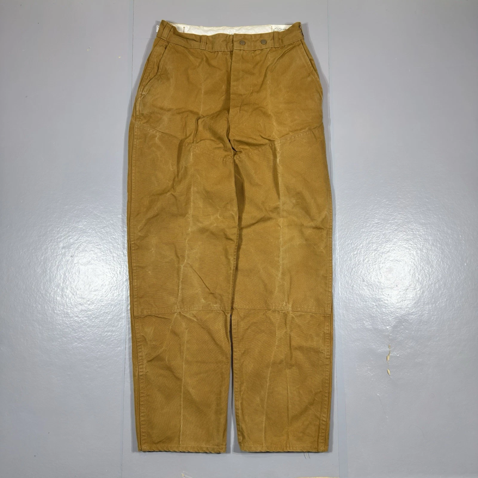 Vintage RedHead Waxed Double Knees Canvas Work Pants Size 32x32 Tan USA Made 80s