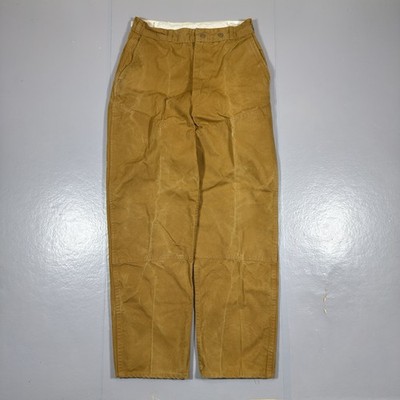 Vintage RedHead Waxed Double Knees Canvas Work Pants Size 32x32 Tan USA Made 80s