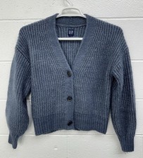 GAP Cozy Front Button Cardigan Blue Ridge Gray Thick Chunky / Women  s Medium