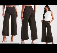 Women's Black Wide-Leg High-Waisted Pants