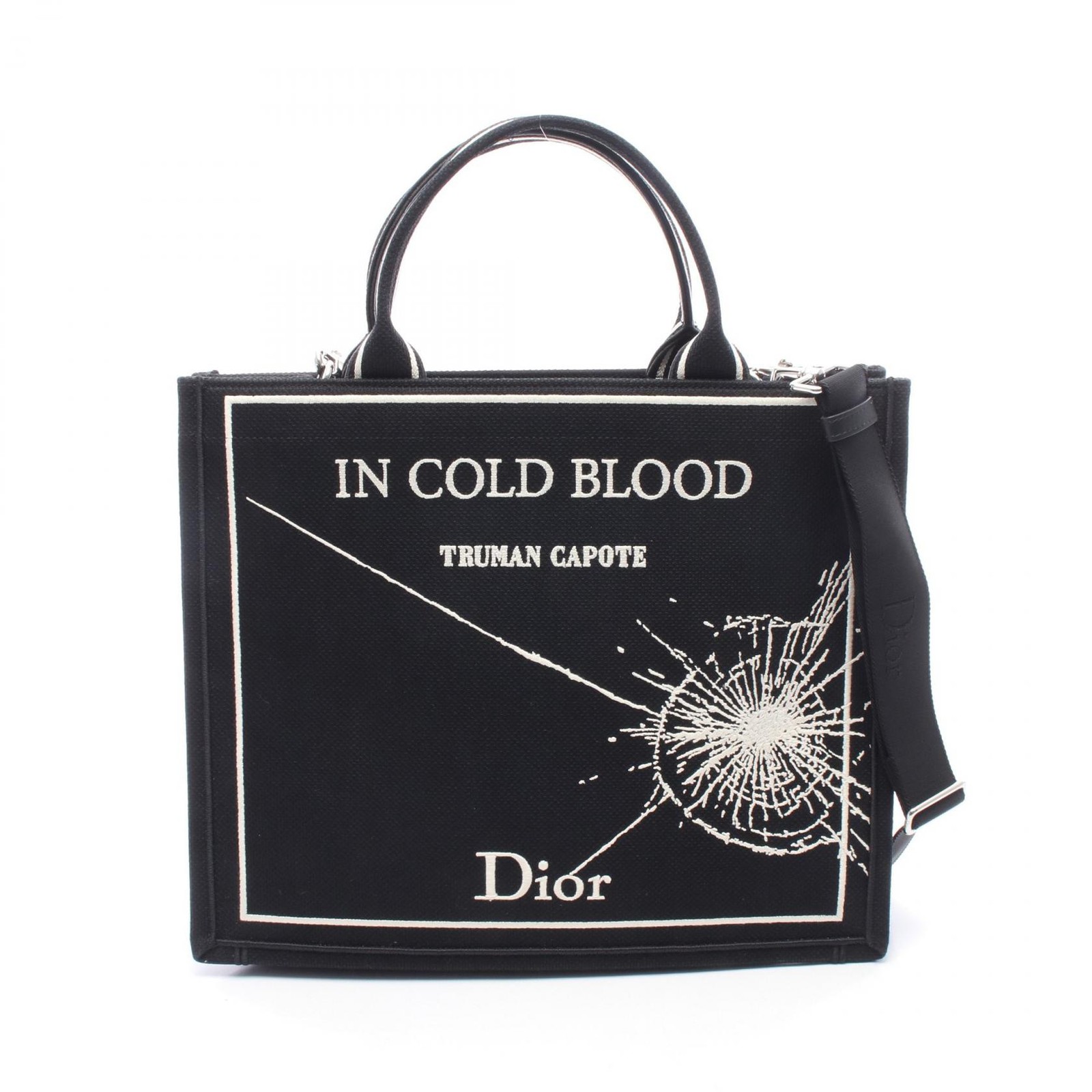 Dior BOOK TOTE Medium 2WAY Canvas Black White Women's Bag #MMB1993
