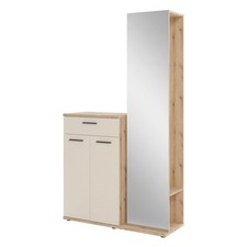 Garderobenkombination 2-teilig Kompaktgarderobe Artisan Eiche Dekor Cashmereweiß