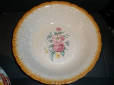 Vintage Homer Laughlin China Serving Bowl Floral Orange Rim 9 Inches