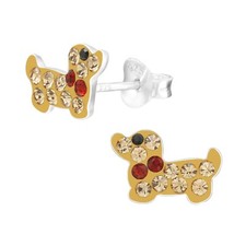 Childrens Boys Girls Sterling Silver Crystal Dog Stud Earrings