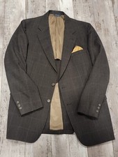 42R Men's Cricketeer Vintage Blazer Brown Windowpane 100 Wool Sport Coat