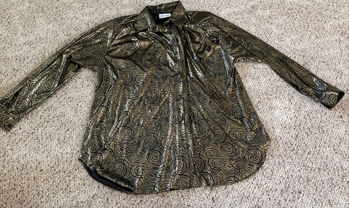 Joanna Vintage Gold & Black Shimmery Button-Up Women’s XL Shoulder Pads 80s/90s