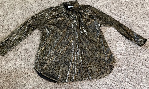 Joanna Vintage Gold & Black Shimmery Button-Up Wo… - image 1