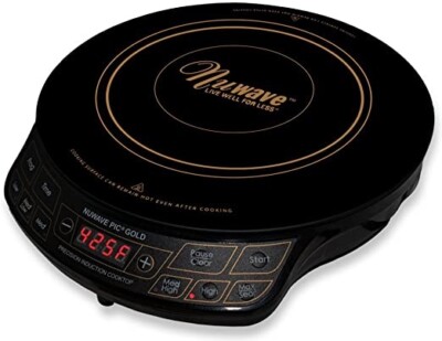 NuWave PIC Gold 1500W Portable Induction Cooktop Countertop Burner, Gold/black.