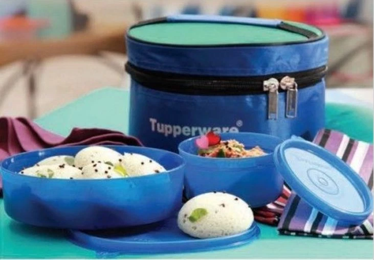 Tupperware Classic Insulated Zippered Lunch Box & Bowls Set Navy Blue Brand  New