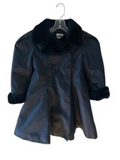 Helena Neiman Marcus Girls Black Swing Dress Coat Size 6 Faux Fur Made In USA