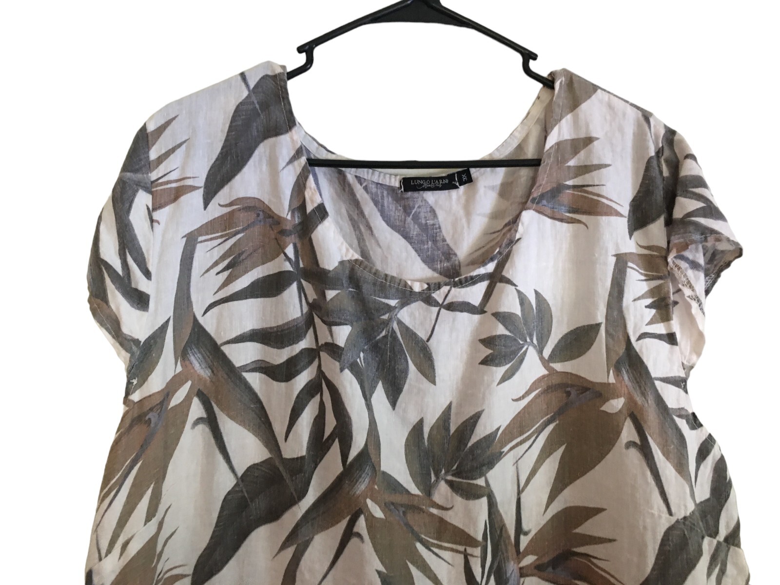 Lungo L'arno Dress Women's Size 3X Off White Green Tropical Stretchy Sides thumbnail 3