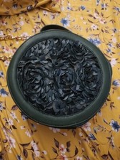 Mellow World Dark Green Round Purse With Delicate 3d Petals And Gold Chain Strap