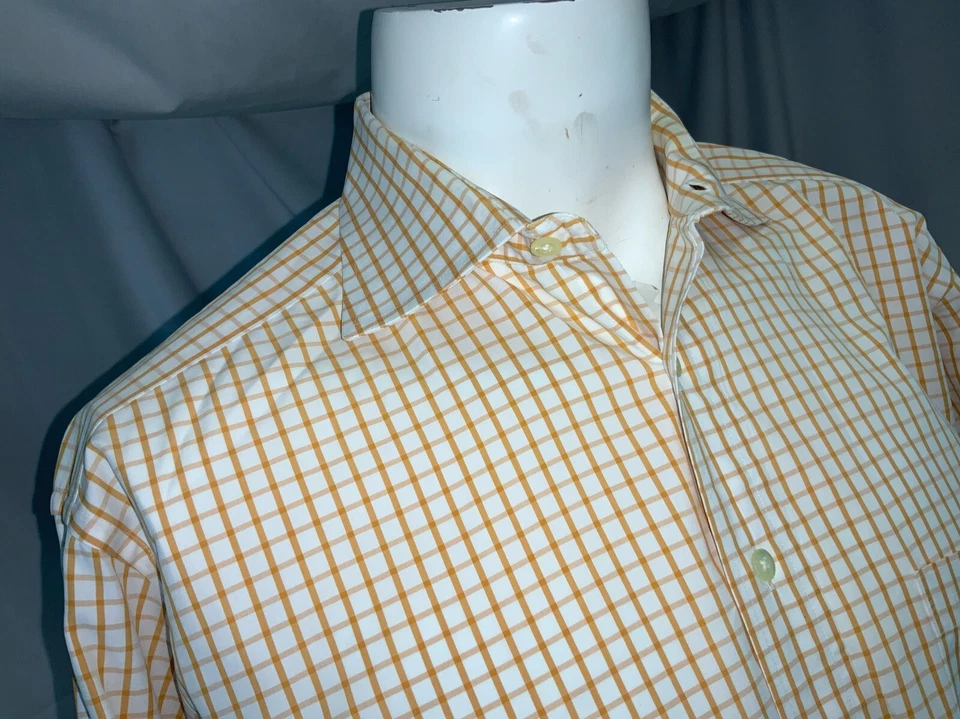 Hickey Freeman 正装衬衫 15.5 34 白色橙色格子棉加拿大 YGI F1-347 — 第 3/4 张图片