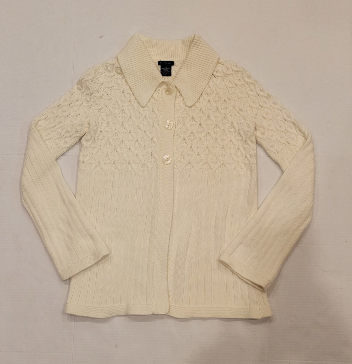 Calvin Klein Jeans Cable Knit Cardigan Cream Ivory Women