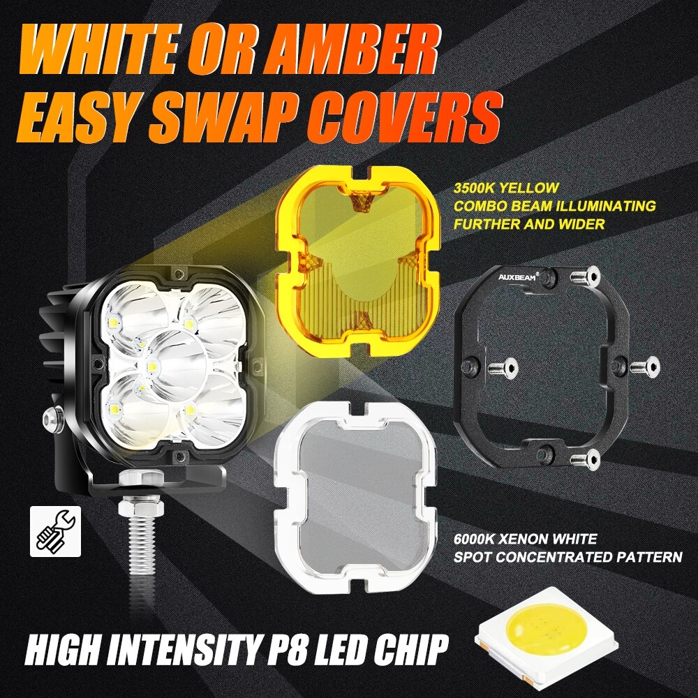 AUXBEAM 3inch LED Light Bar Cube Spot Beam Pods Driving Fog Lamp ...