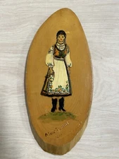 Romanian Rare Wooden  Woman Art Piece Oval Mezopanit 1957