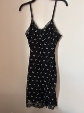Wild Fable Medium Slip Dress Black White Butterflies Adjustable Spaghetti Straps