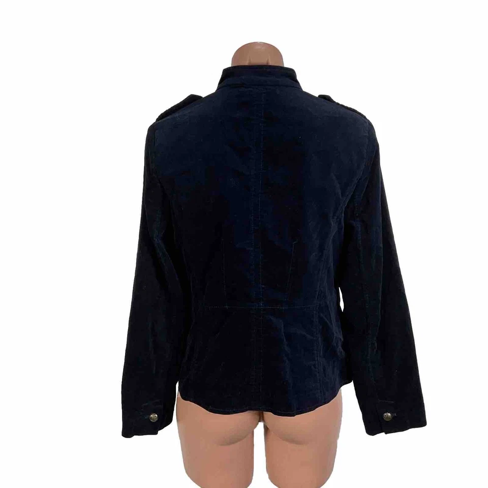 Talbots Navy Velvet Button Up Jacket Military Style sz 6 - Image 2 of 4