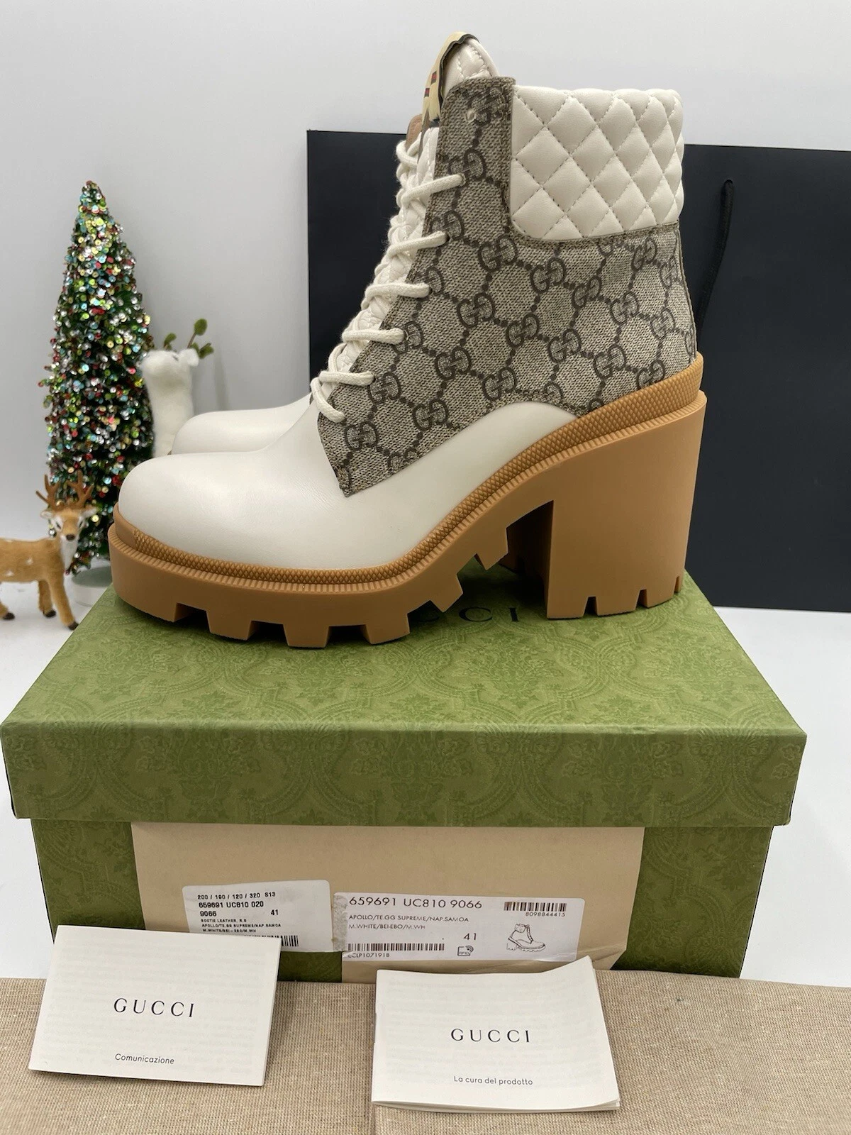 Bottes de combat femme Gucci GG supreme en cuir matelassé pointure 41 made in Italy