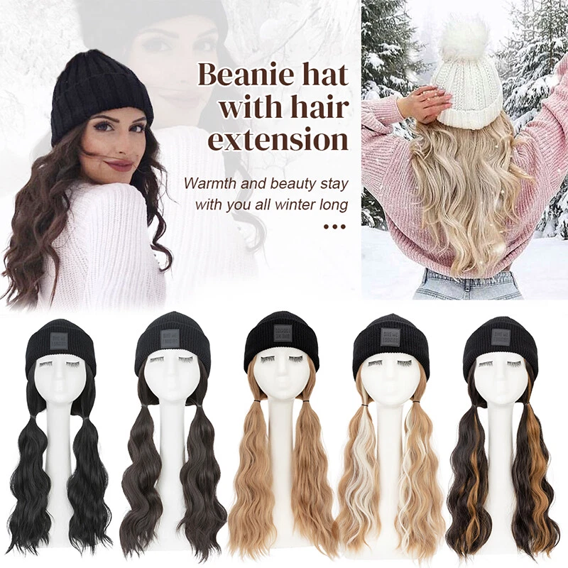 Wavy Hat wigs Cap with Hair Blonde Color Connect Winter Warm Knitted Beanie Hat - Picture 3 of 23