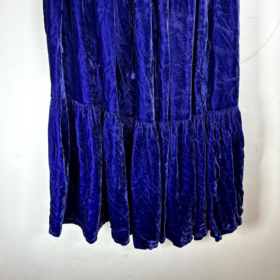 VINTAGE TISHA Purple Royal blue velvet tiered flowy maxi skirt womans M