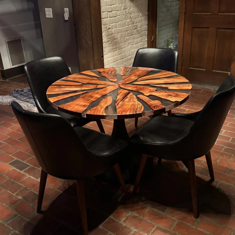 Acacia Wood Clear Epoxy Resin Round Coffee Table Top for Home & Living Decor-image
