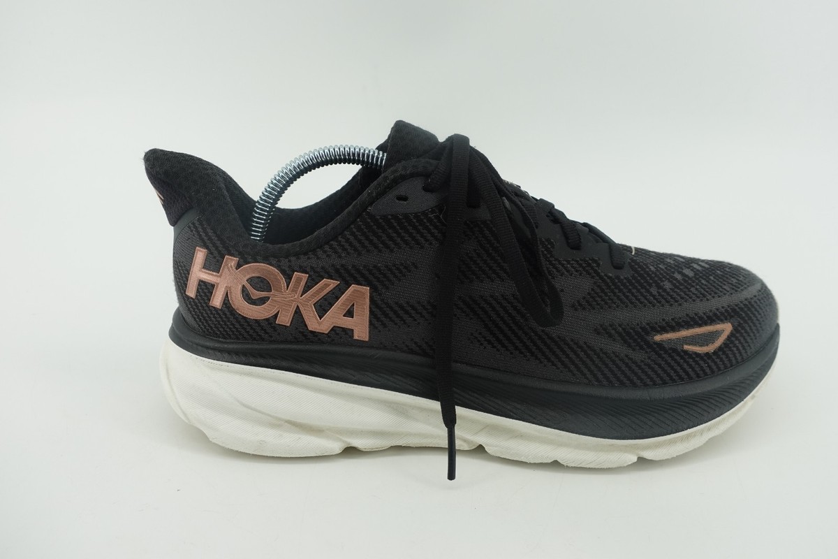 Hoka One One Clifton Shoes Women Black Rose Gold Athletic Running  Sneakers