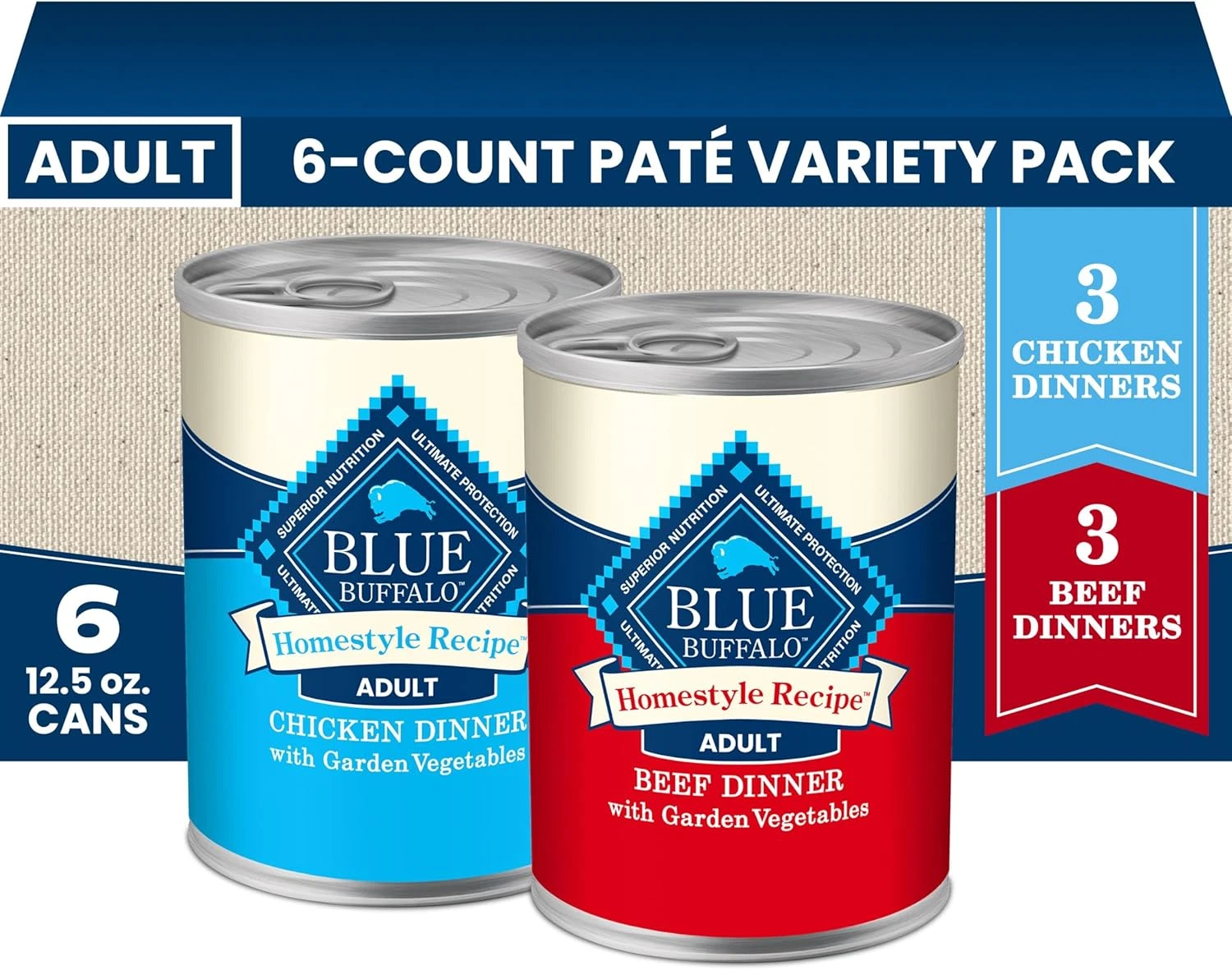 Homestyle Recipe Wet Dog Food Paté Variety Pack, Chicken Dinner & Beef Dinner wi