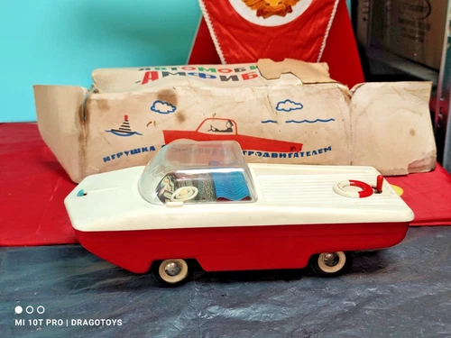 VINTAGE BOAT TOY AMPHIBIOUS AMPHIBIAN CAR 60's LENINGRAD BATT. OPER. USSR CCCP