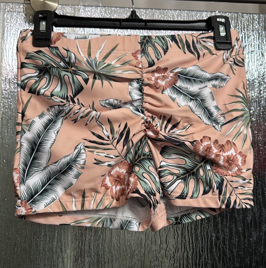 3 Pc Tropical Swim Set Ladies Top 16” P2P Boy Shorts Cover Up Medium Orig $24