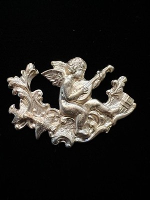 Cherub playing harp/Vintage Brass Stamping/Famous Providence RI manufacturer NOS