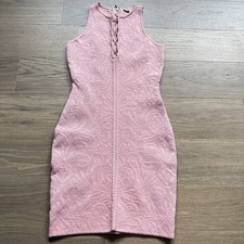 Guess Dress Women Medium Pink SL Mirage Lace Up Dress Bodycon Stretch Mini