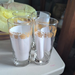 Vtg Lot of 5 CORELLE/Corning BUTTERFLY Flowers Gold Glasses EXC/Tumblers Libbey