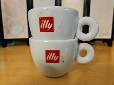 Classic Illy Espresso Cups Set of 2 – White Porcelain Demitasse Espresso 2 oz 