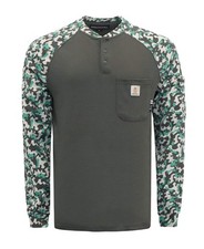 FR Shirts Flame Resistant Henley Printed Camo Two Tone 7 OZ Mens Work