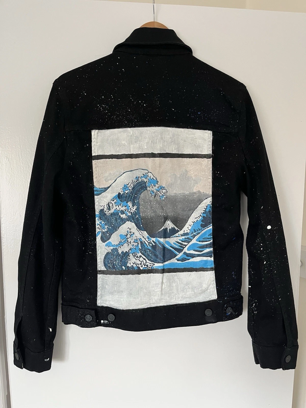 Hand-Painted Black Denim Jacket Size Medium