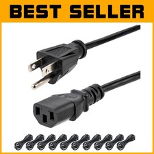 Durable 10ft Computer Power Cords - 10-Pack NEMA 5-15P to C13 for Home Office
