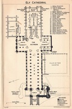 Ely Cathedral Plan, Cambridgeshire ,antique Plan 1924