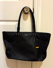 Tumi Womens Large Black Tote Zip Top Gold Har...