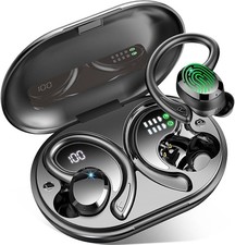 Wireless Earbuds Sport, 2025 Bluetooth 5.4 Headphones 3D Bass A-Bright Black