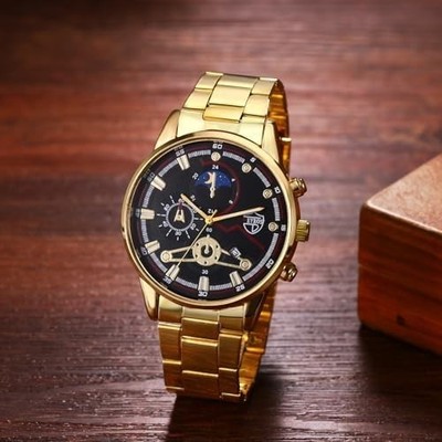 Reloj Para Hombre Casio Resistente Al Agua Acero Inoxidable Hora Mundial Oro
