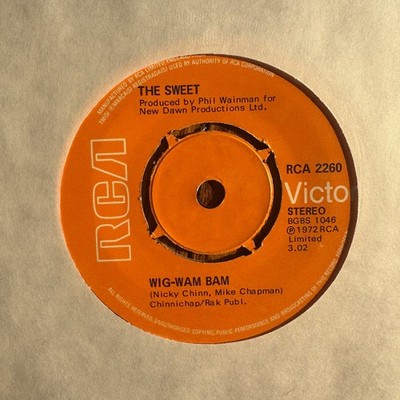 The Sweet   Wig-Wam Bam 7'' Single Record 1972 RCA Glam Rock 45 RPM