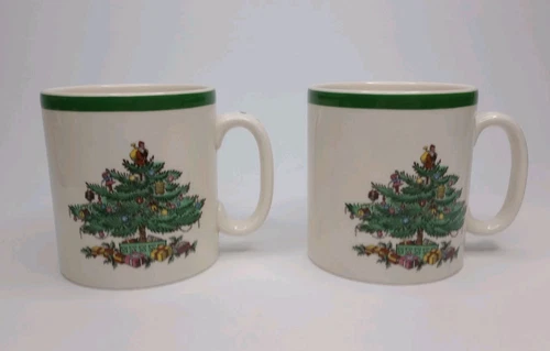 Lot of (2) Spode Christmas Tree Coffee Mugs Cup Made in England S3324 Holiday