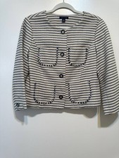 Tommy Hilfiger, Blue 3/4 Sleeve Patch Packet Striped Blazer Jacket, Size: 10