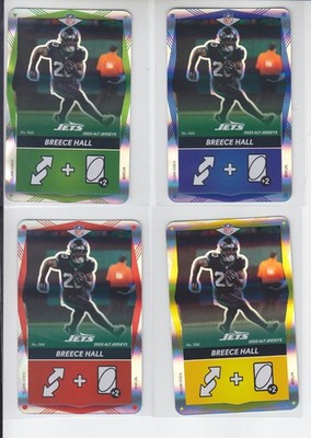 4 2025 NFL UNO Elite Alt Jersey Foil BREECE HALL Red Blue Yellow Green 066