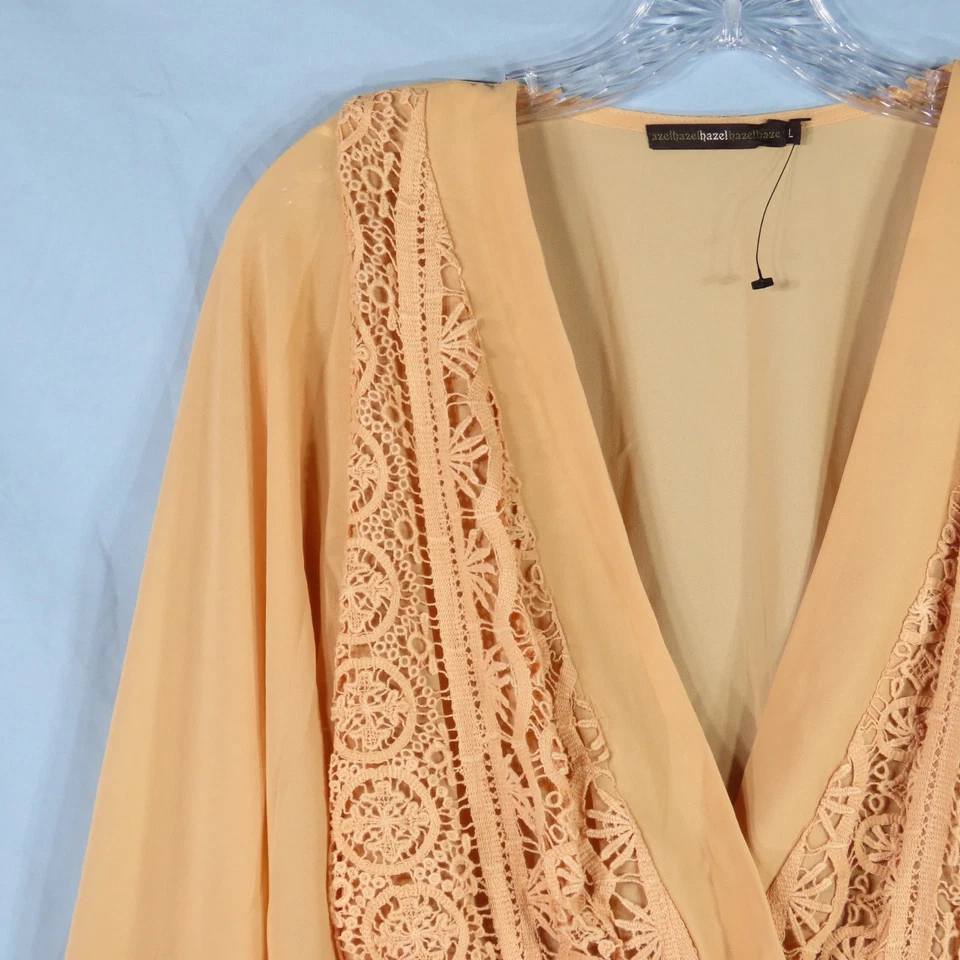 HAZEL Melocotón Crepé Gasa CAMPESINO TOP BLUSA Peplum Encaje Crochet WHIMSIGOTH talla L Foto 2 de 4