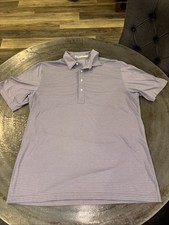Criquet Polo Shirt Mens Large Blue Striped Organic Cotton Collared Pocket
