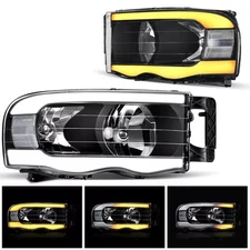 Sequential LED DRL Turn Signal Headlights For 2002-2005 DODGE RAM 1500 Headlamps