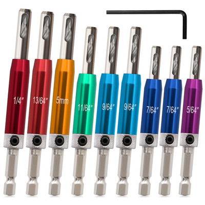 Self Centering Drill Bit Set 1/4'' Hex Shank VIX Bit, 5/64'' to 1/4'' Custom Colorf