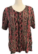 Vintage California Krush Bohemian Cottagecore Half Sleeve Printed Blouse Fits L